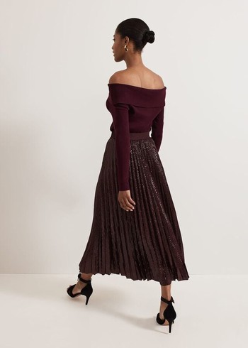 Phase Eight Alaina Sequin Pleated Skirts Burgundy Australia | ZS7146350